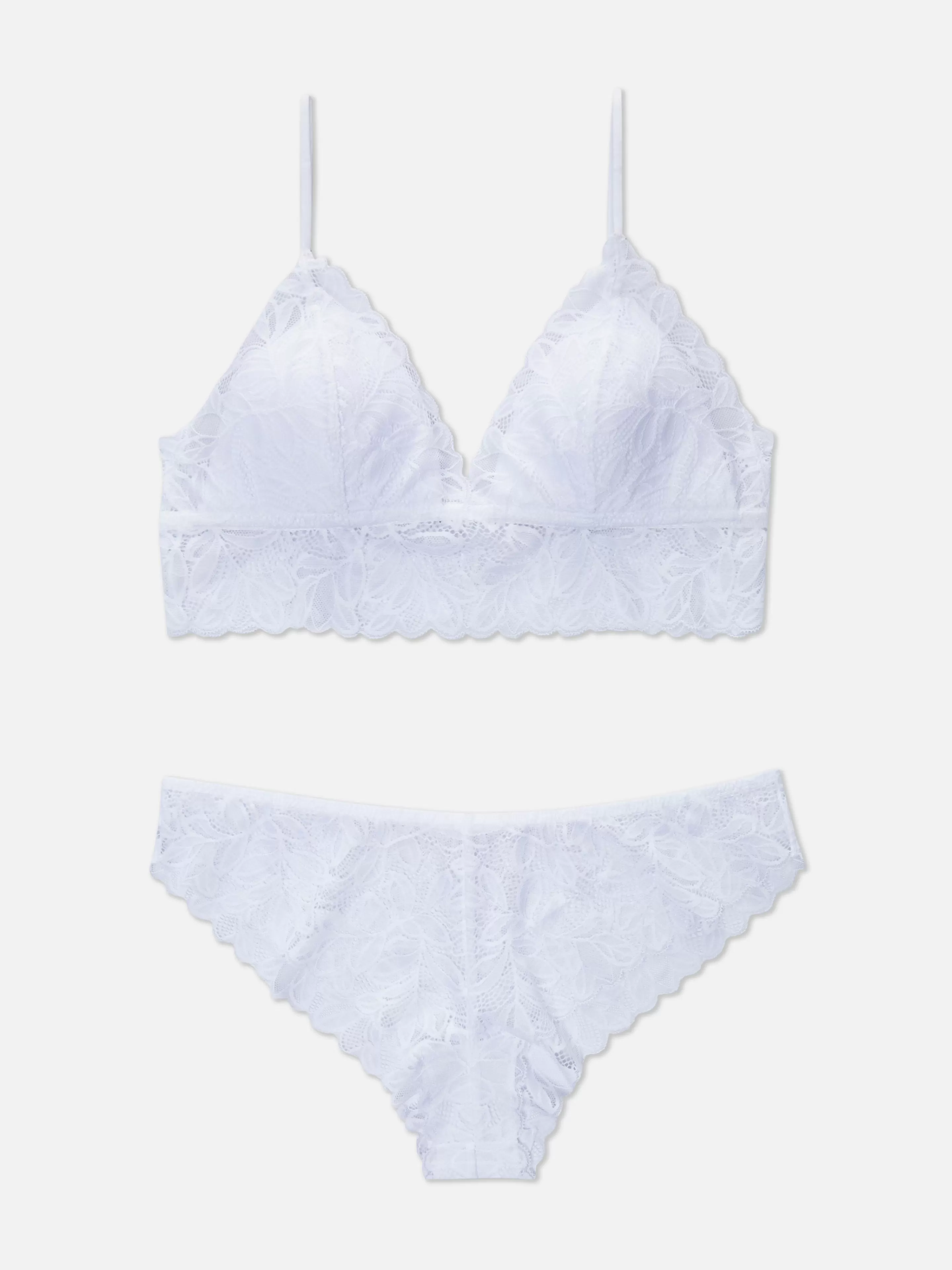 Primark Dessous-Sets | Set Aus Bralette-BH Und Brazil-Slip Mit Durchgehender Spitze Weiß