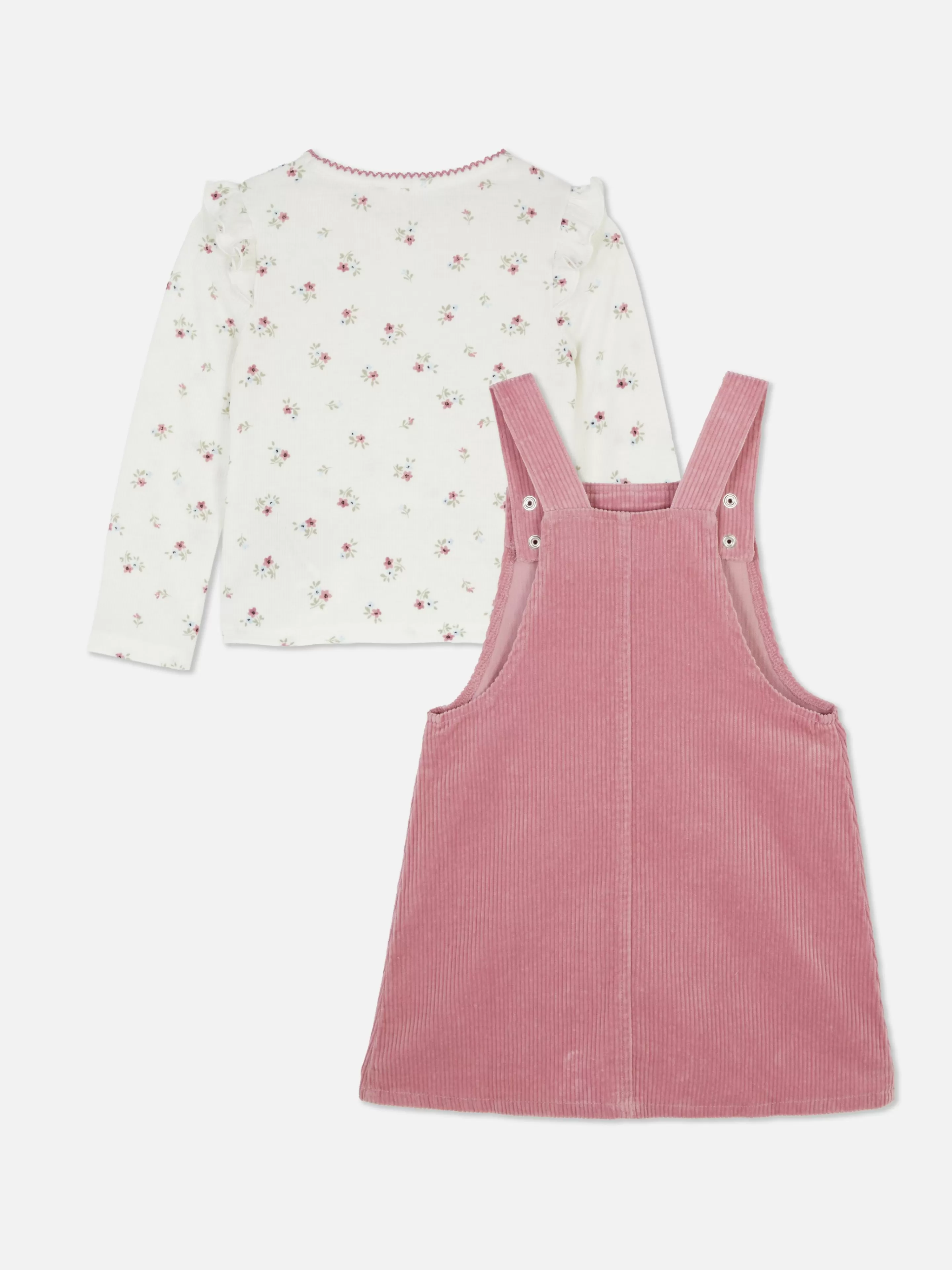 Primark Sets Und Outfits | Set Aus T-Shirt Mit Blumenmuster Und Trägerkleid Aus Cord Rosa