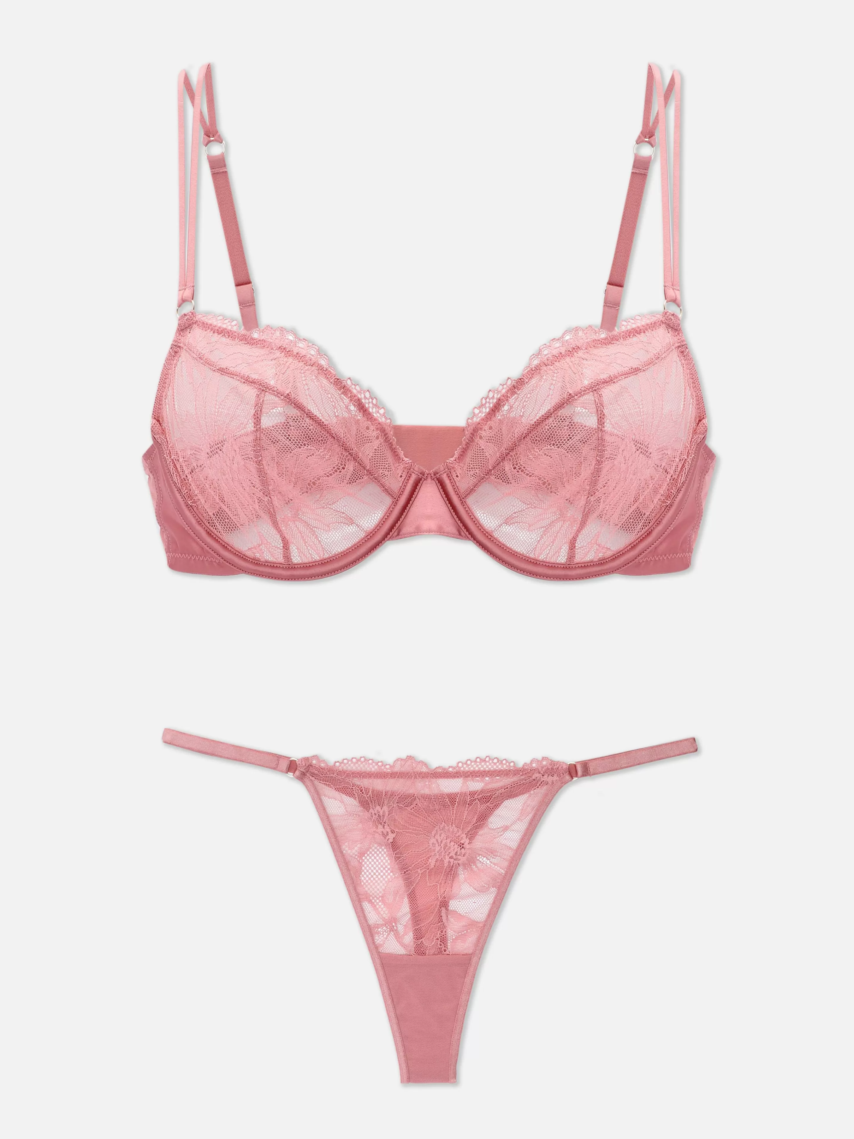 Primark Dessous-Sets | Set Aus Ungepolstertem Spitzen-BH Und Tanga Hellrosa