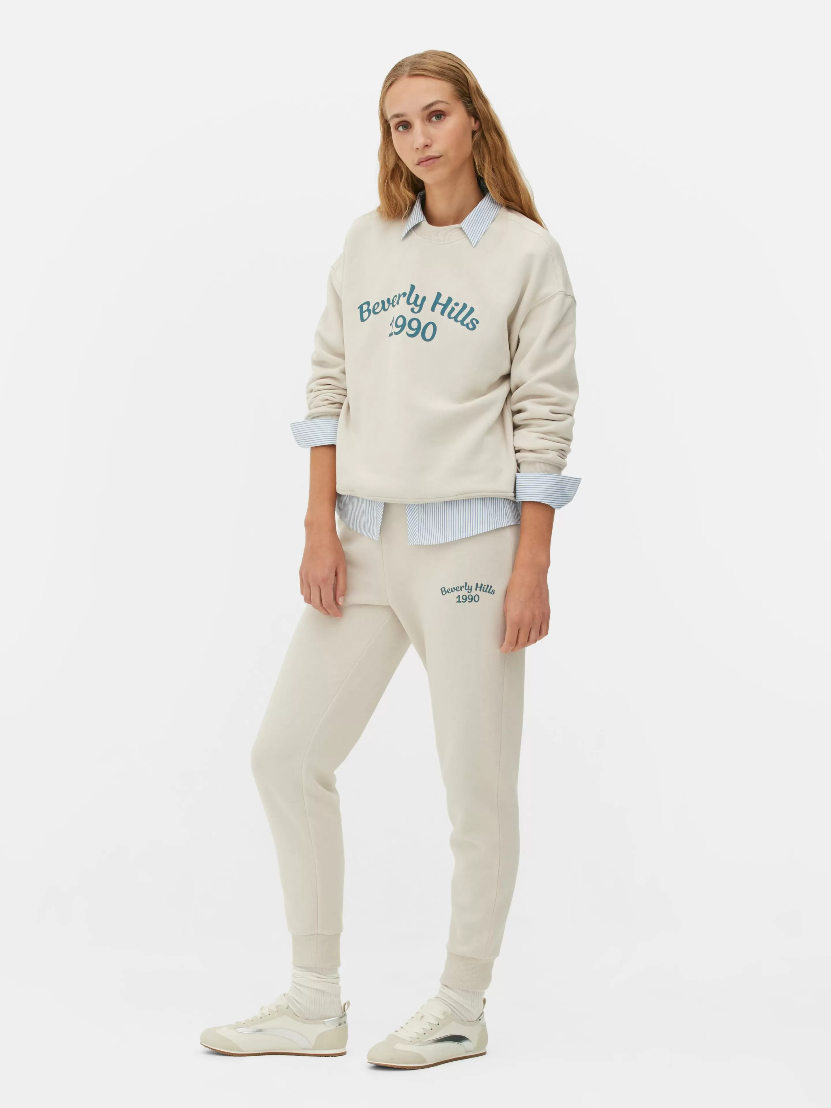 Primark Jogginghosen | Skinny-Fit-Jogginghose Mit Grafik Cremefarben