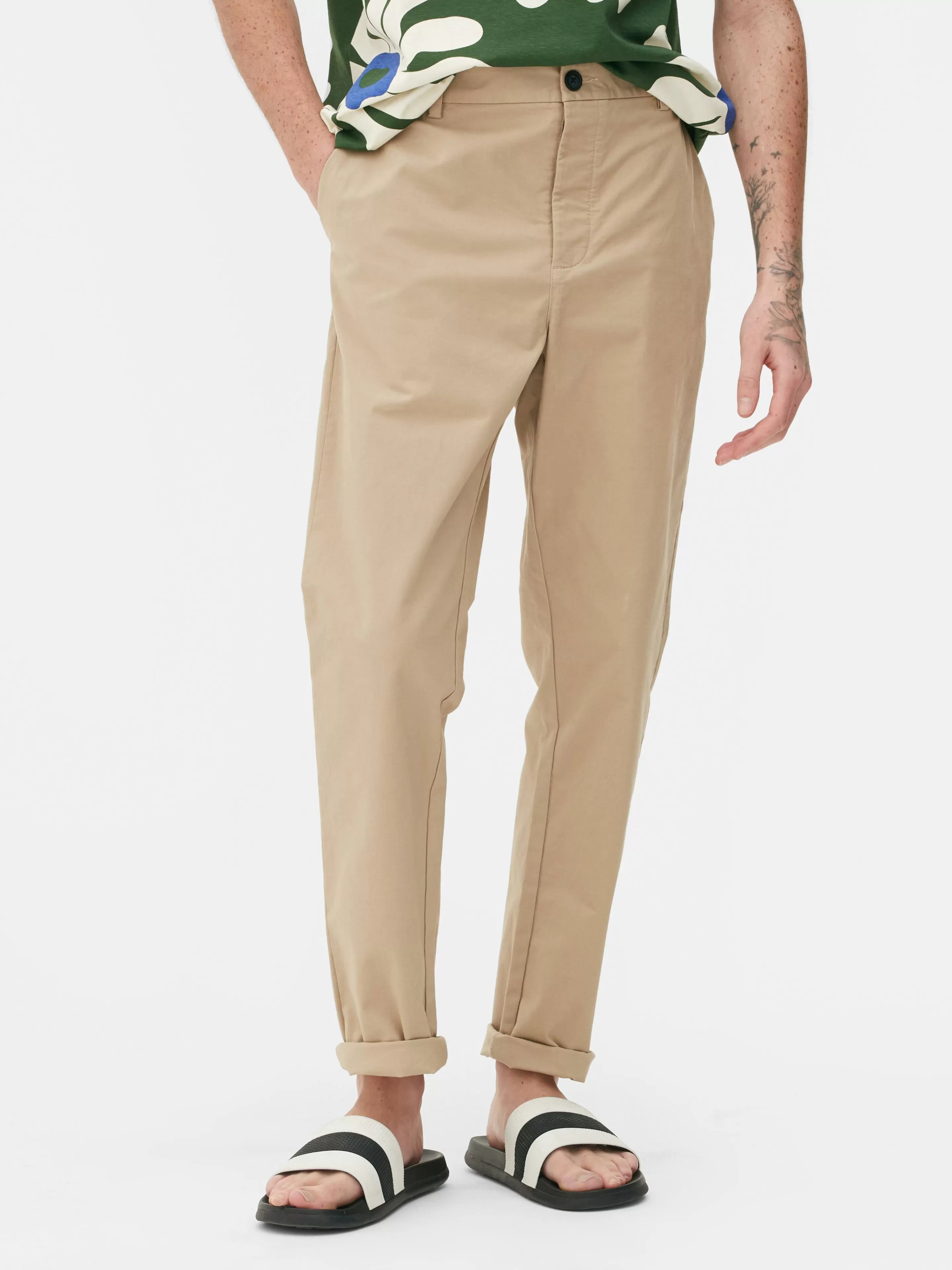 Primark Hosen | Slim Fit Stretch-Chinos Steinfarben