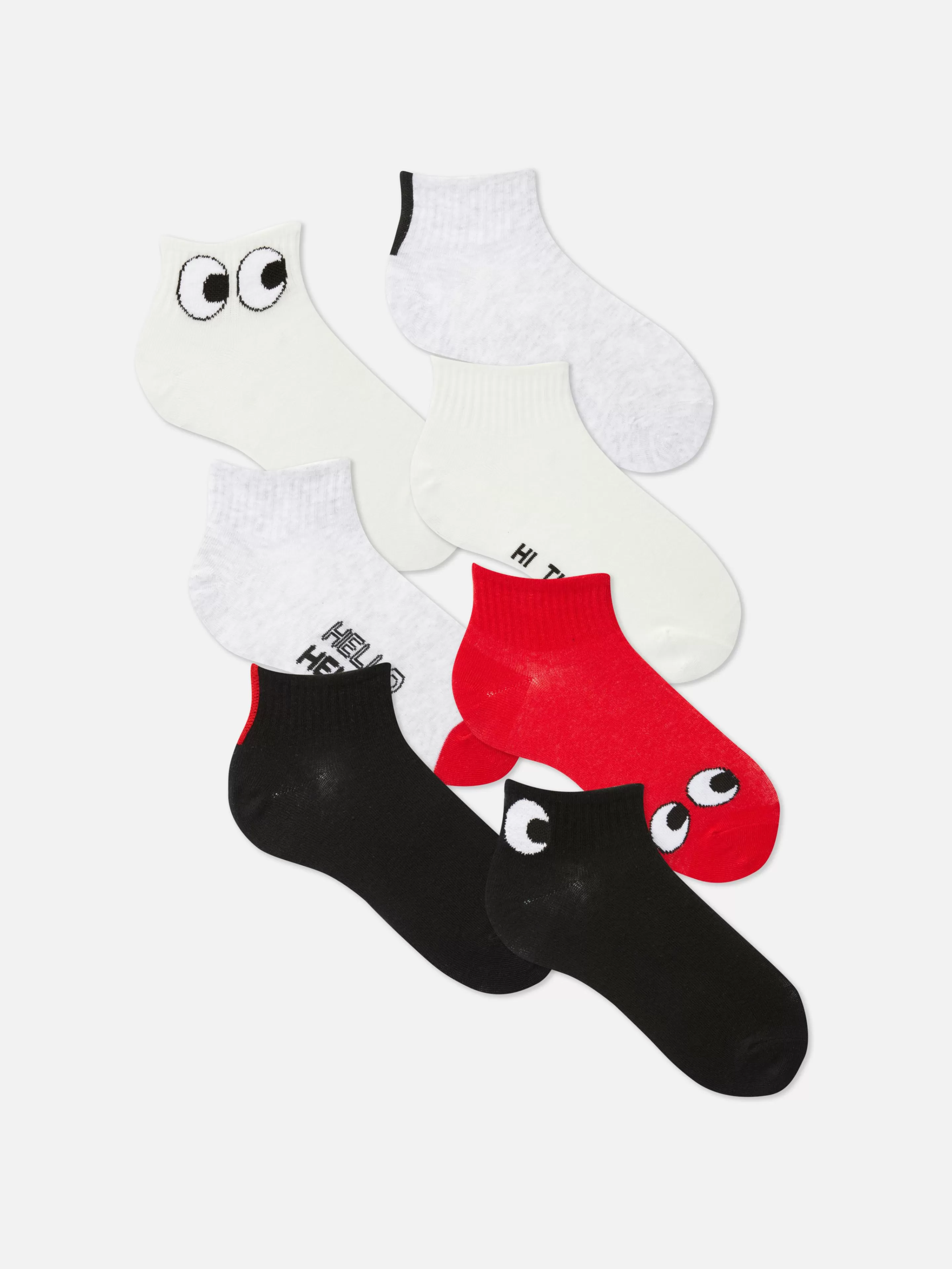 Primark Socken | Sneakersocken Mit Augenmotiv, 7er-Pack Rot