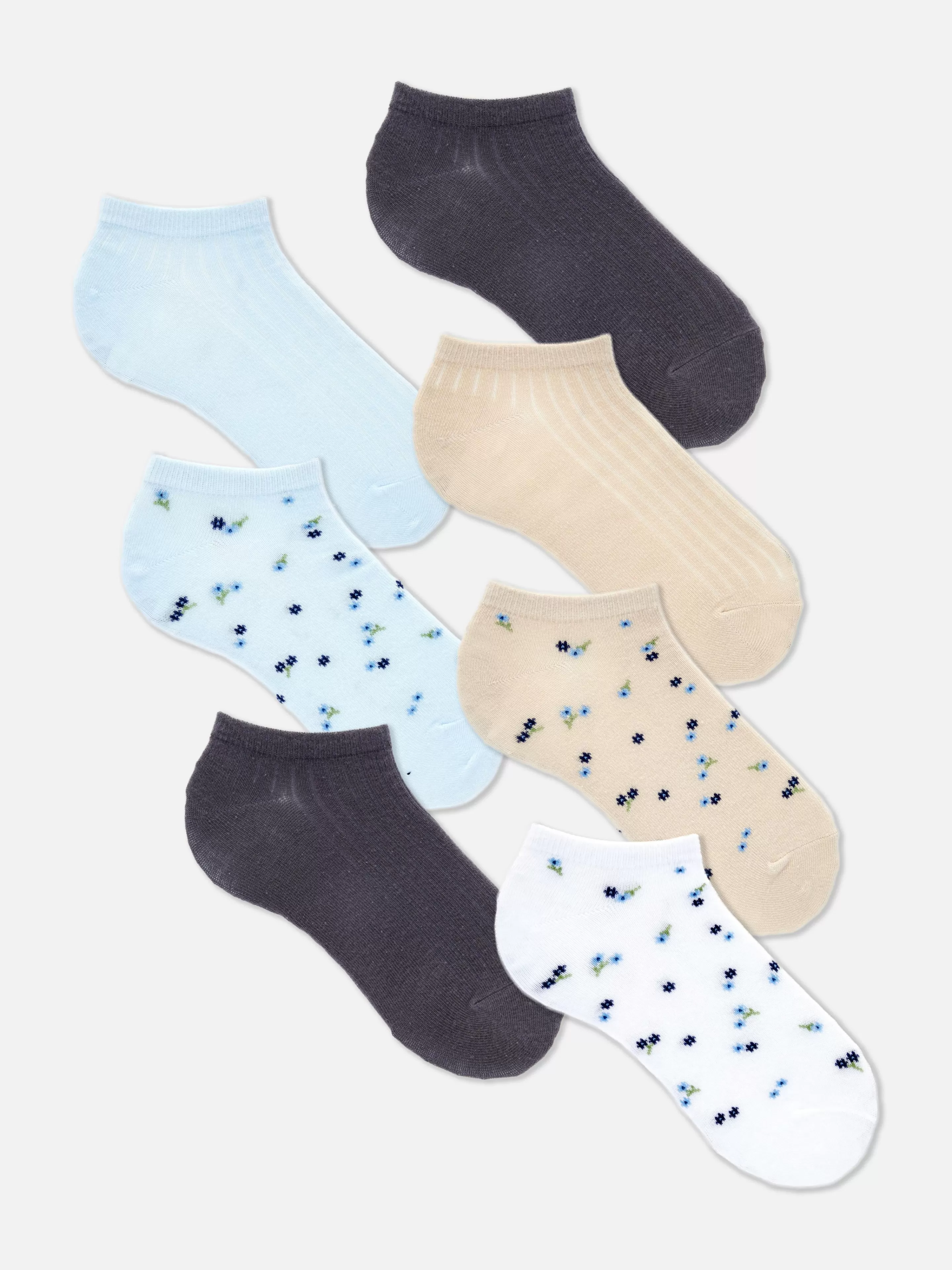 Primark Socken | Sneakersocken Mit Blumenmuster, 7er-Pack Blau