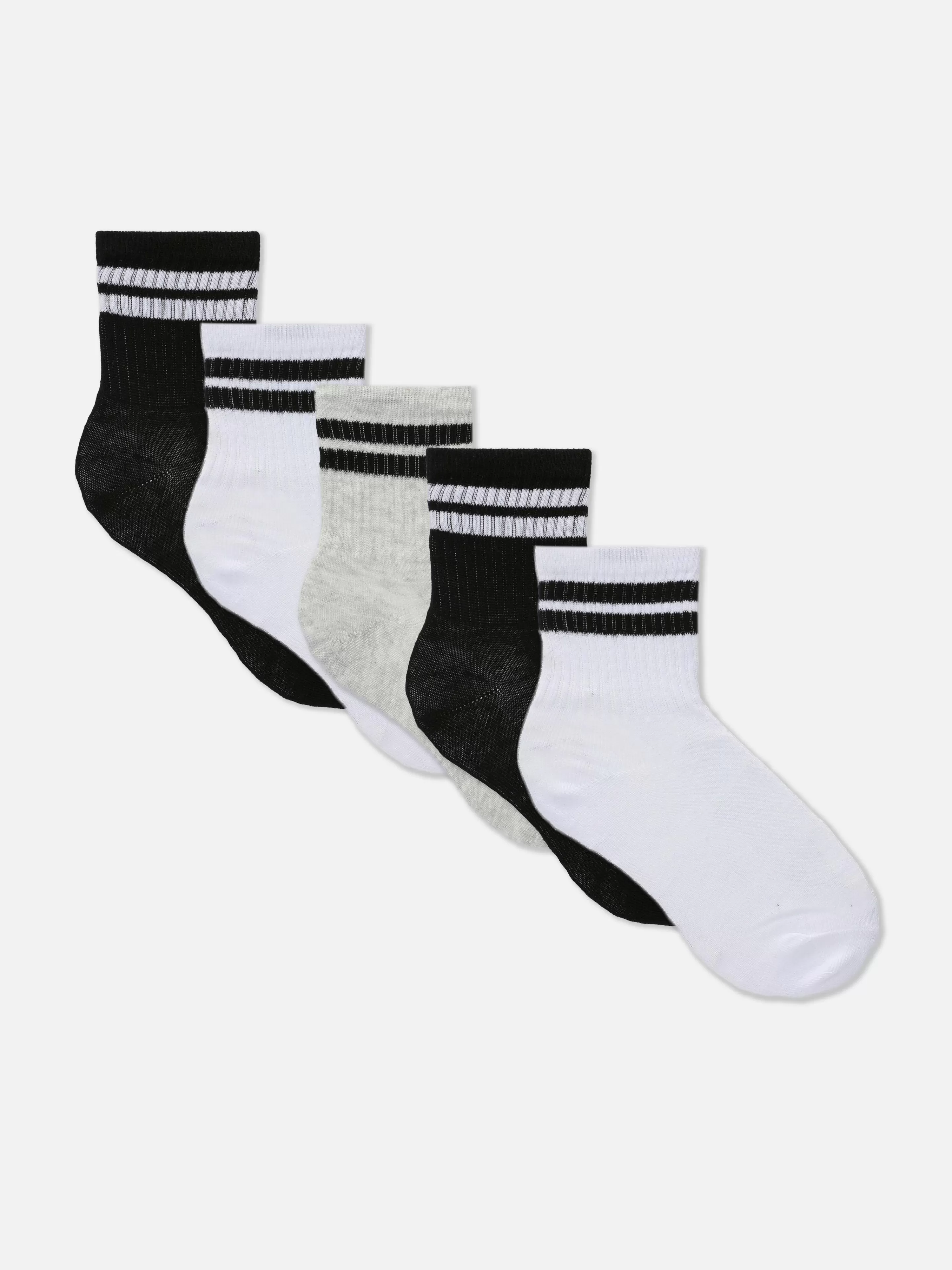 Primark Socken | Sportliche Crew-Söckchen Mit Streifen, 5er-Pack Schwarz