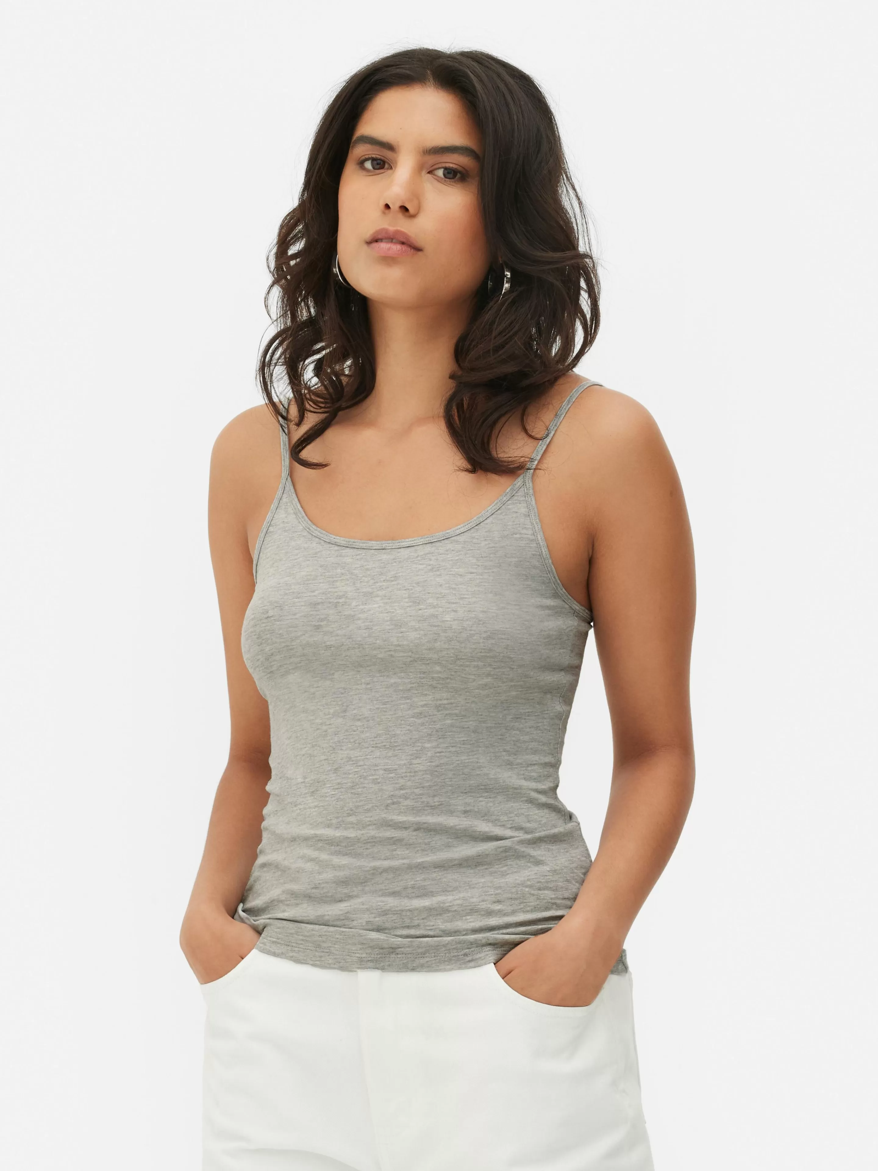 Primark Tops Und T-Shirts | Stretch-Camisole Mit U-Ausschnitt Grau meliert