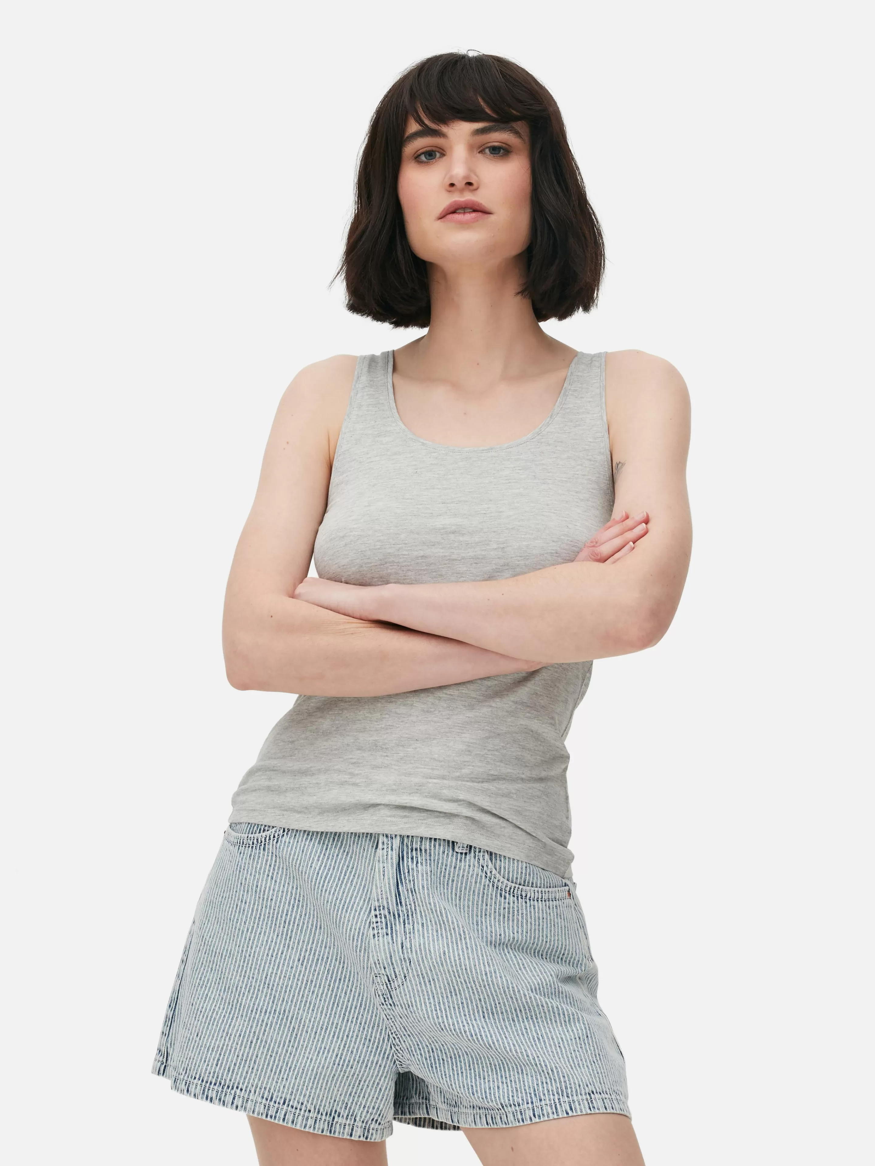 Primark Tops Und T-Shirts | Stretch-Trägertop Mit U-Ausschnitt Grau meliert