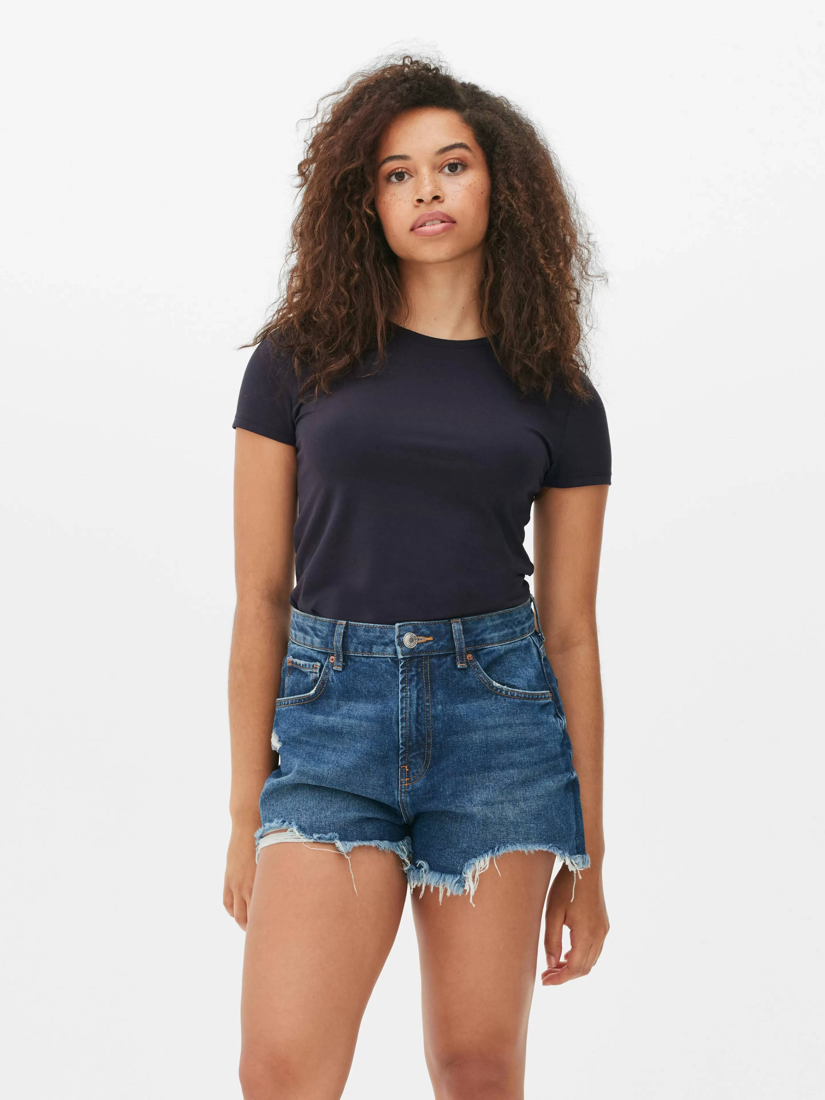 Primark Tops Und T-Shirts | Stretch-T-Shirt Mit Rundhalsausschnitt Marineblau