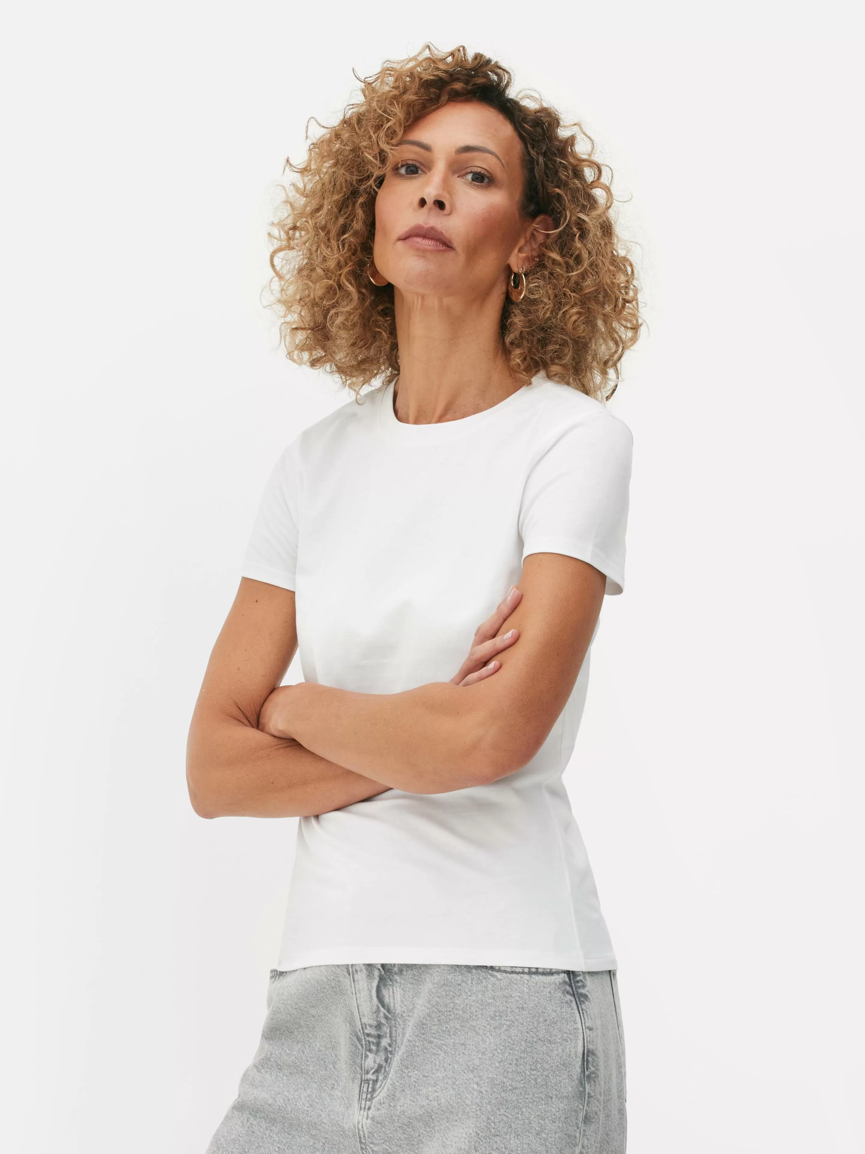 Primark Tops Und T-Shirts | Stretch-T-Shirt Mit Rundhalsausschnitt Weiß