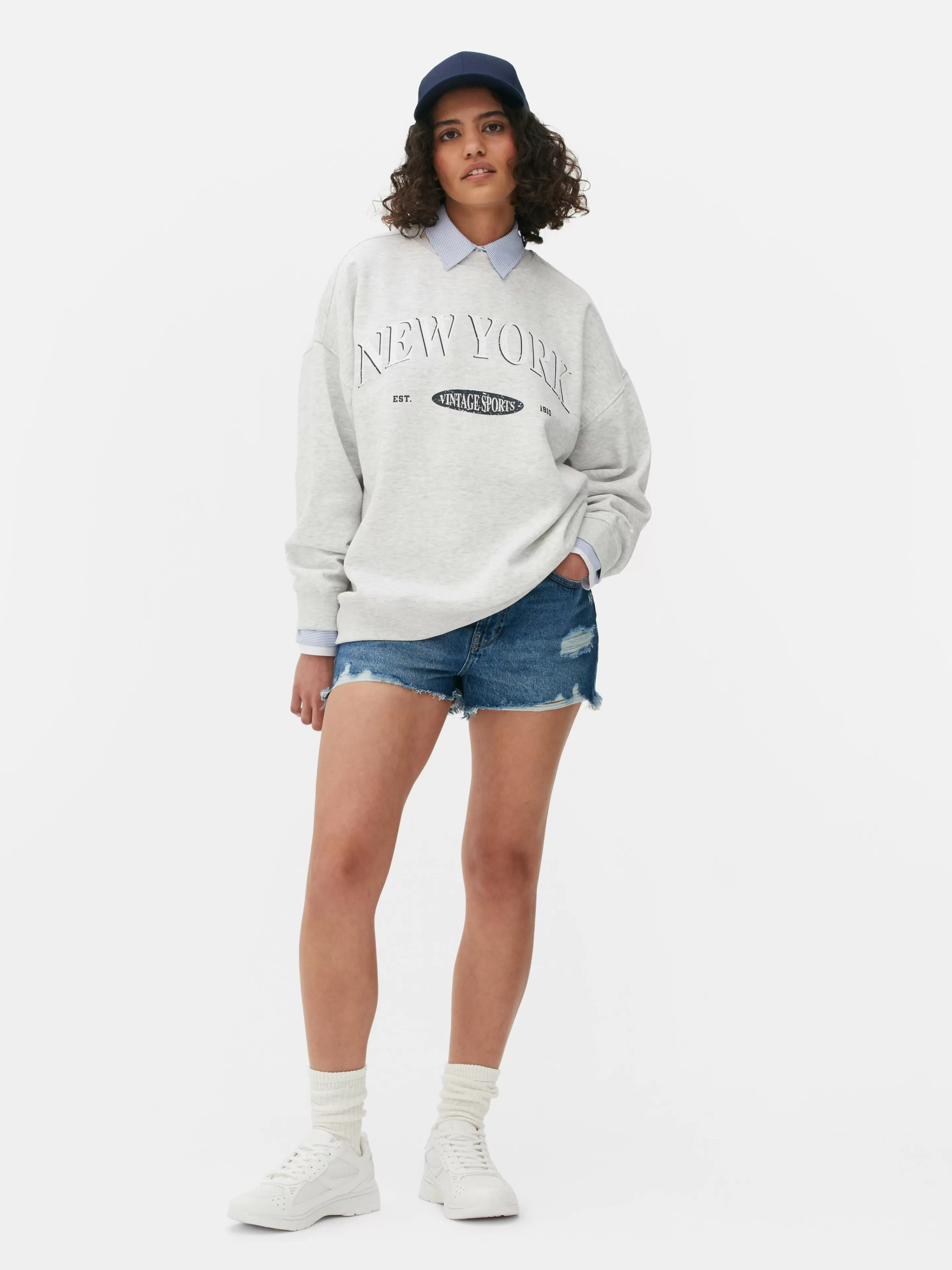 Primark Hoodies Und Sweatshirts | Sweatshirt Im Oversized-Look Mit Print Grau meliert