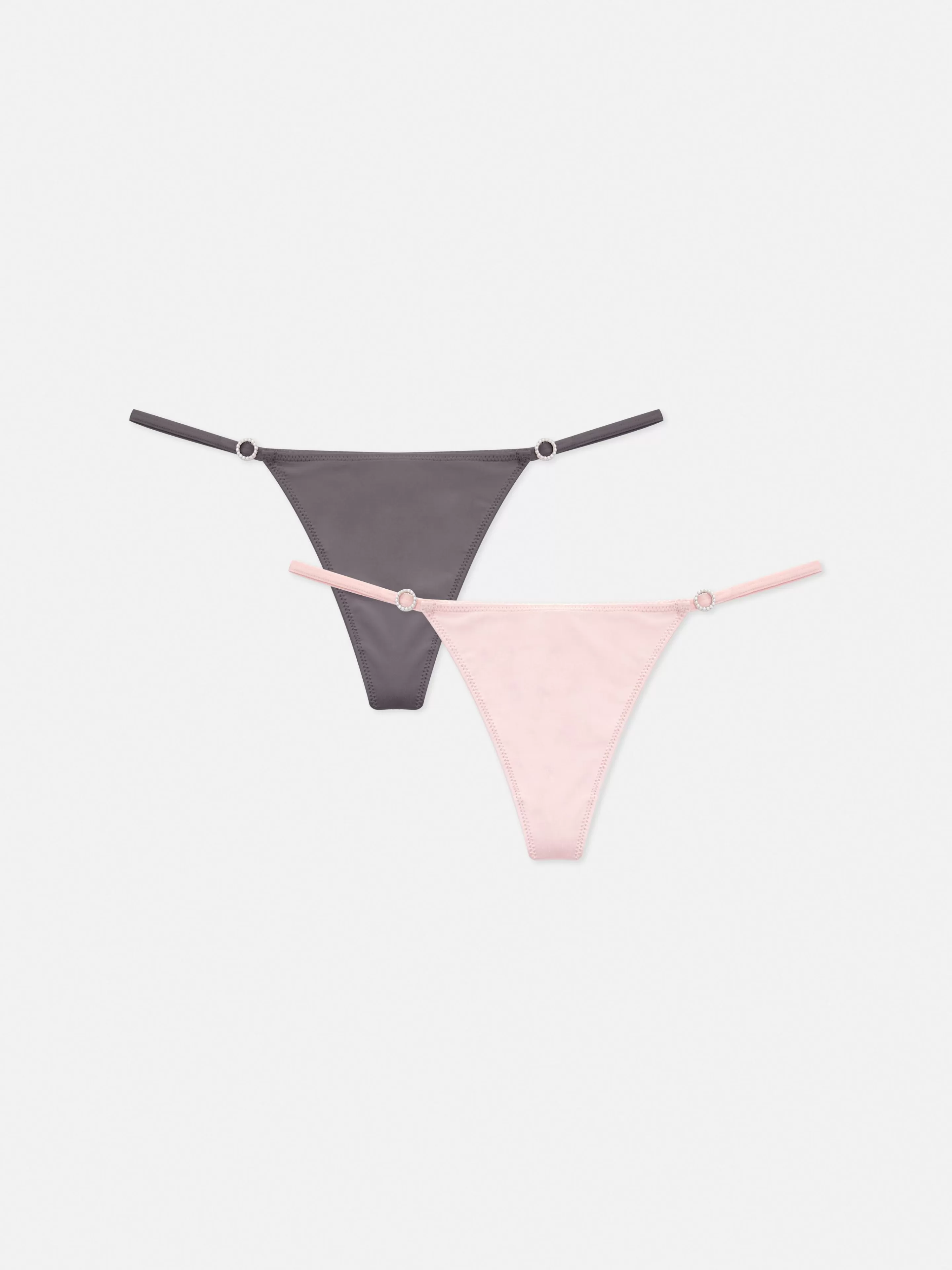 Primark Slips | Tangas Mit Strassschnalle, 2er-Pack Grau