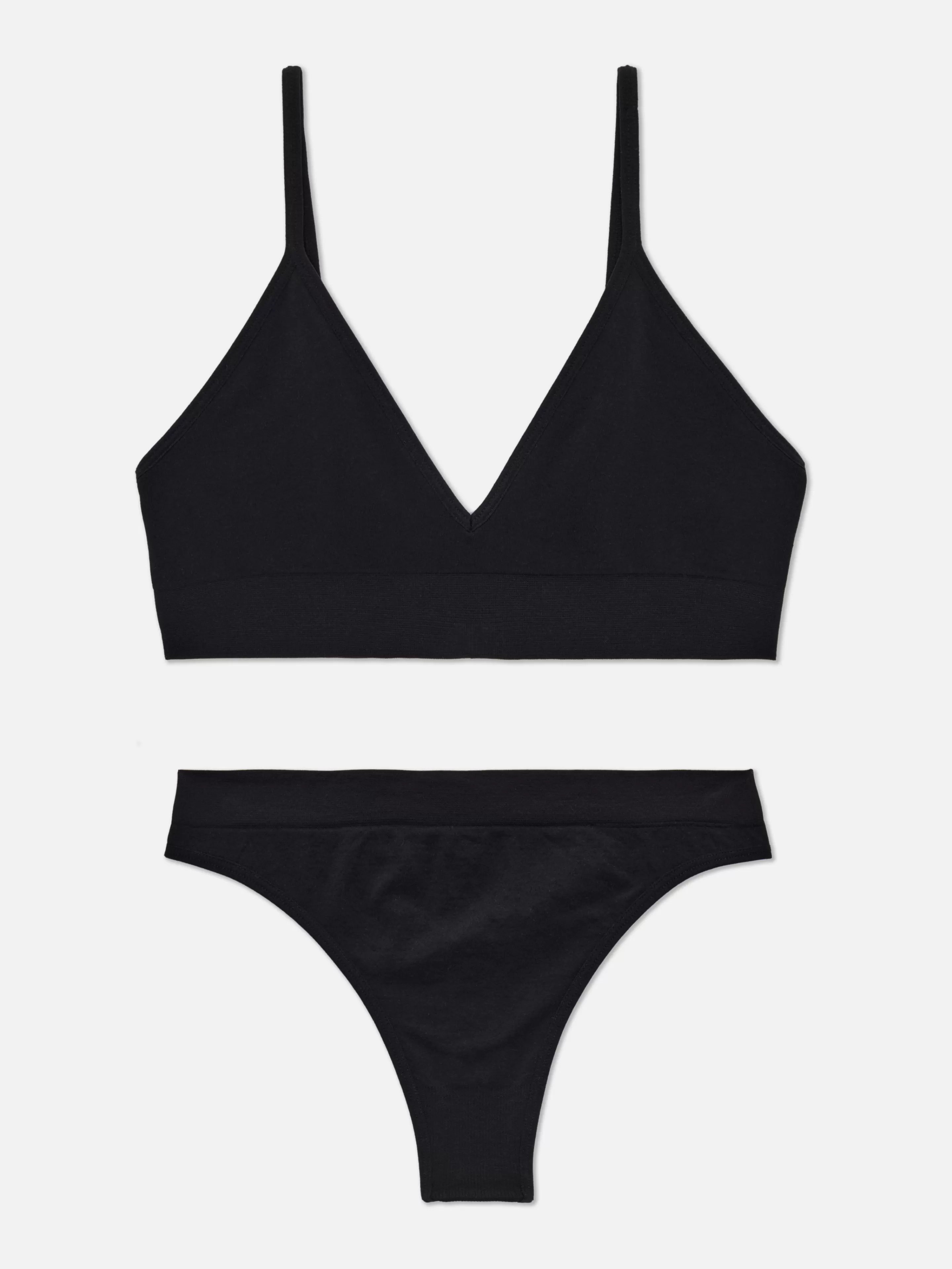 Primark Dessous-Sets | Triangel-Bralette-BH Und Tanga Im Nahtlosen Set Schwarz