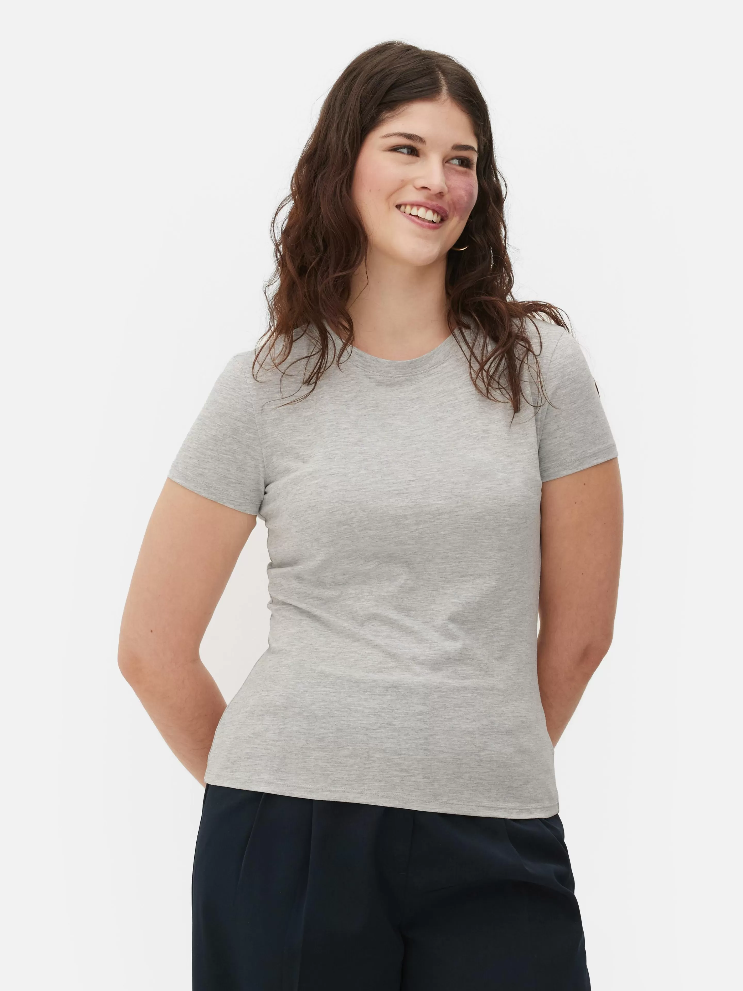 Primark Tops Und T-Shirts | T-Shirt Aus Stretch Mit Rundhalsausschnitt Grau meliert