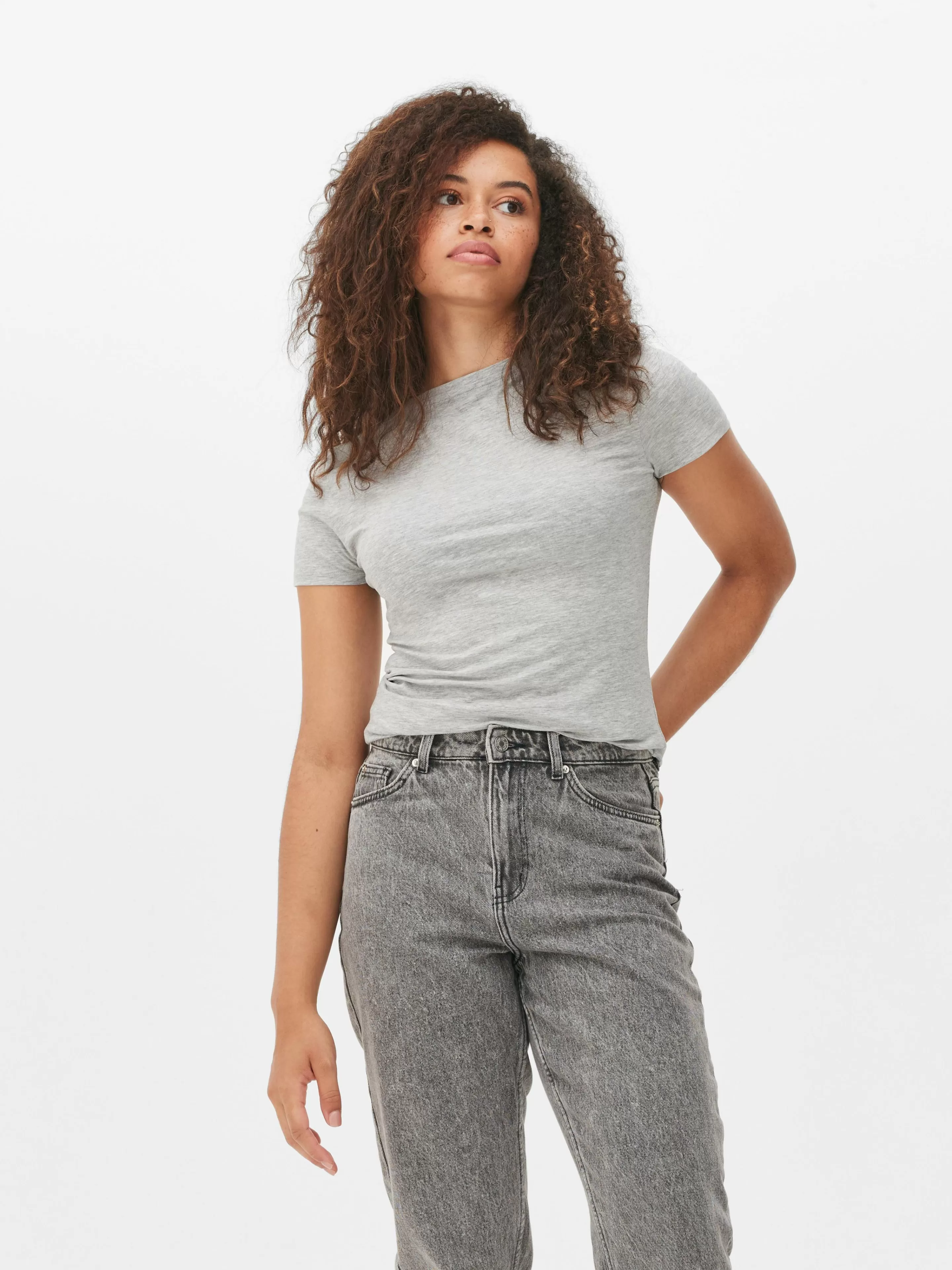 Primark Tops Und T-Shirts | T-Shirt Aus Stretch Mit Rundhalsausschnitt Grau meliert