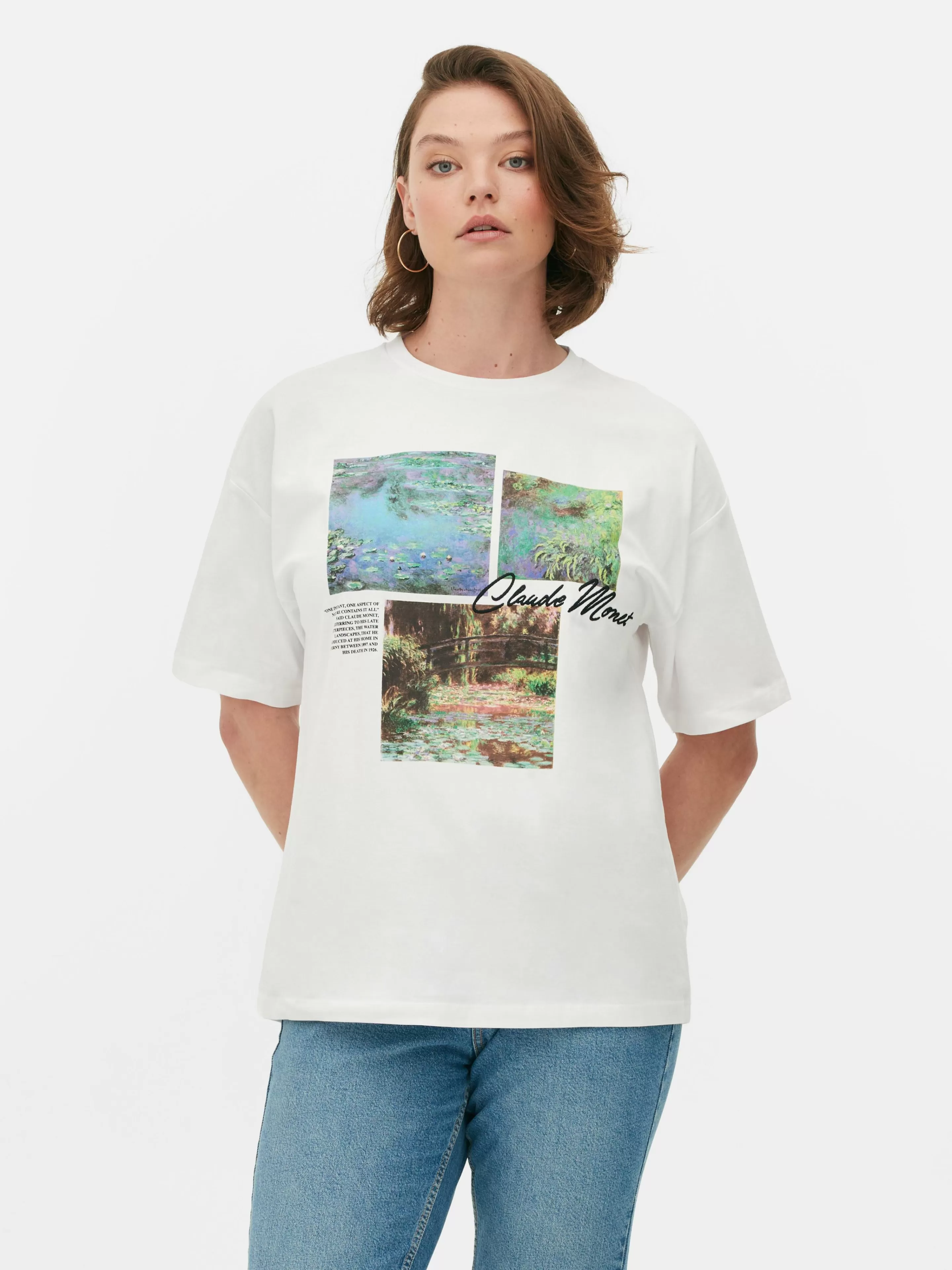 Primark Tops Und T-Shirts | T-Shirt Mit „Claude Monet“ Kachel-Grafik Weiß