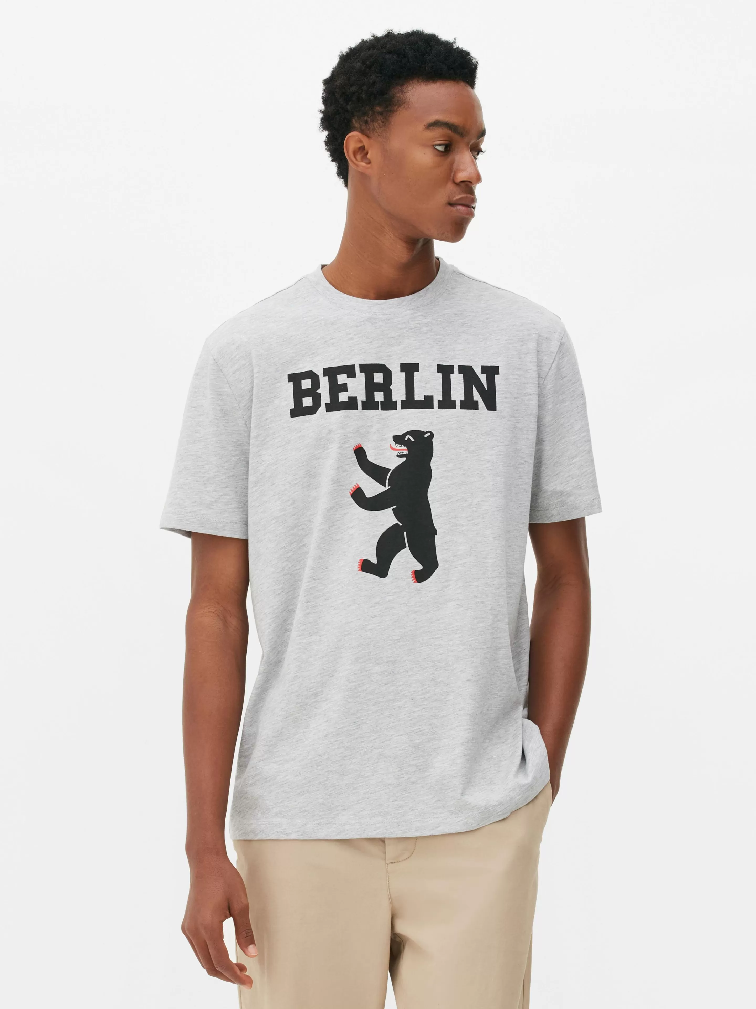 Primark Tops Und T-Shirts | T-Shirt Mit Dem Berliner Bären Grau meliert