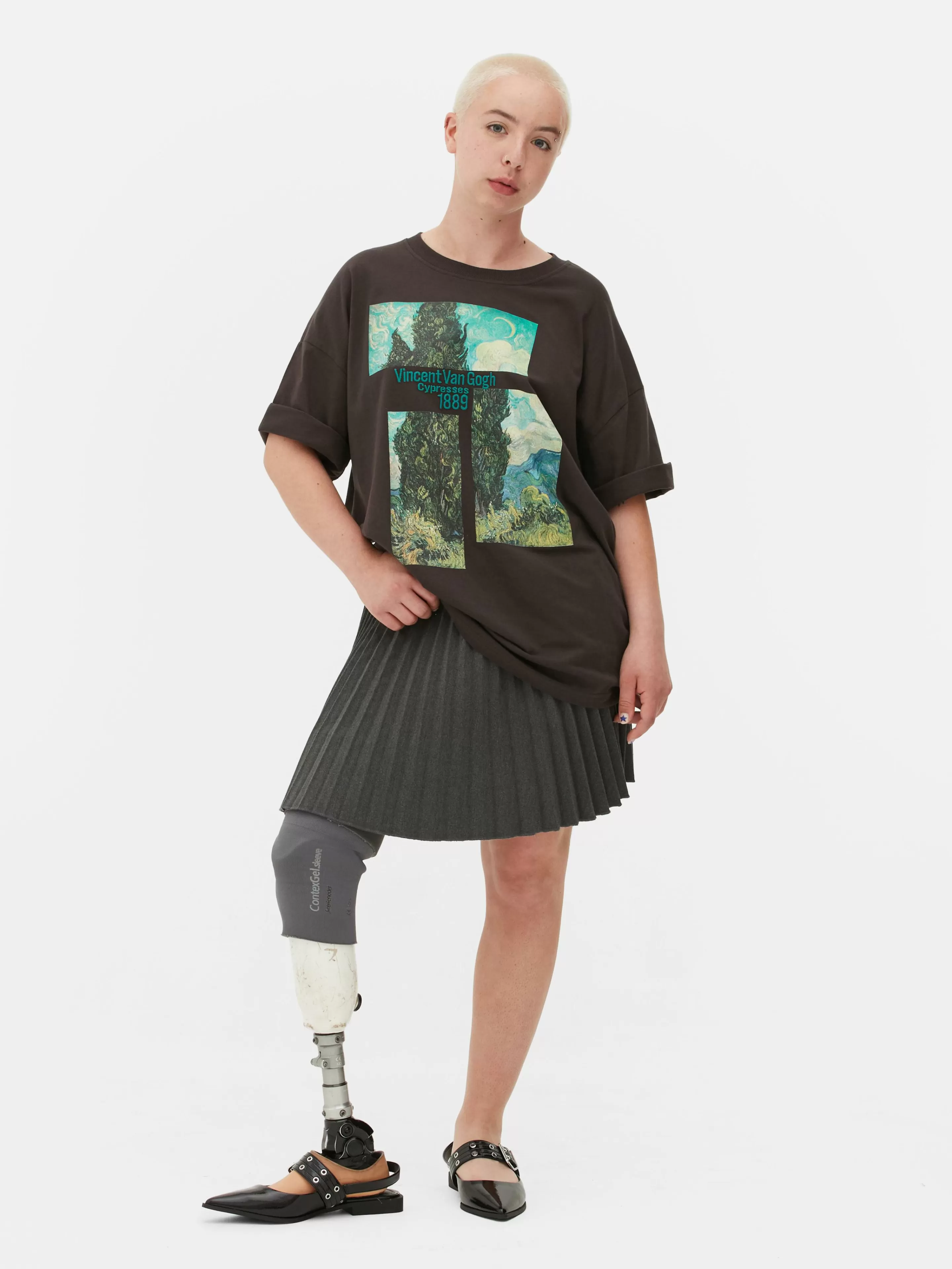 Primark Grafik-T-Shirts Und -Sweatshirts | Tops Und T-Shirts | „Van Gogh Zypressen“ T-Shirt Im Oversized-Look Anthrazitfarben