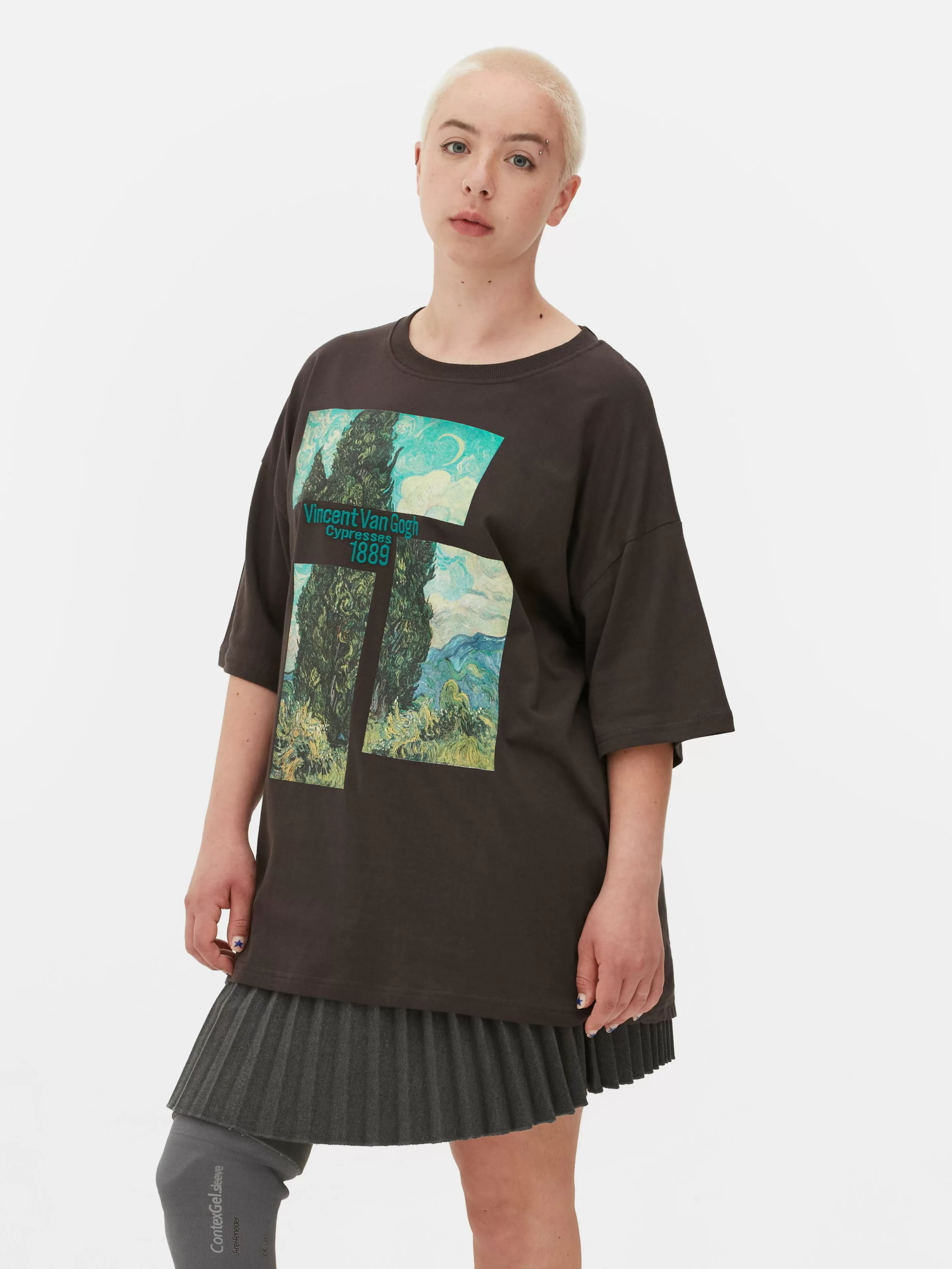 Primark Grafik-T-Shirts Und -Sweatshirts | Tops Und T-Shirts | „Van Gogh Zypressen“ T-Shirt Im Oversized-Look Anthrazitfarben