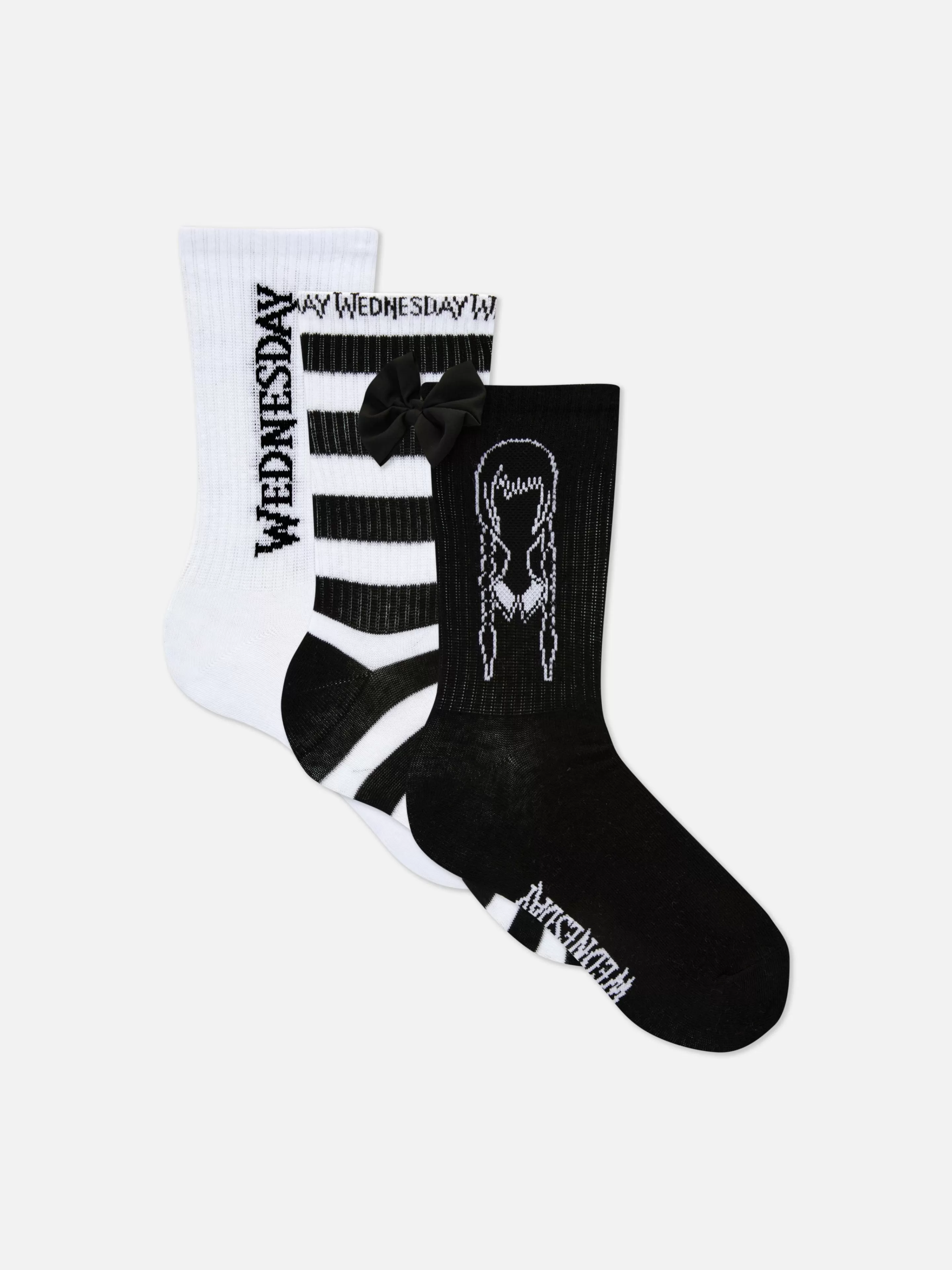 Primark Halloween Alle | Socken | „Wednesday Addams“ Crew-Socken, 3er-Pack Schwarz