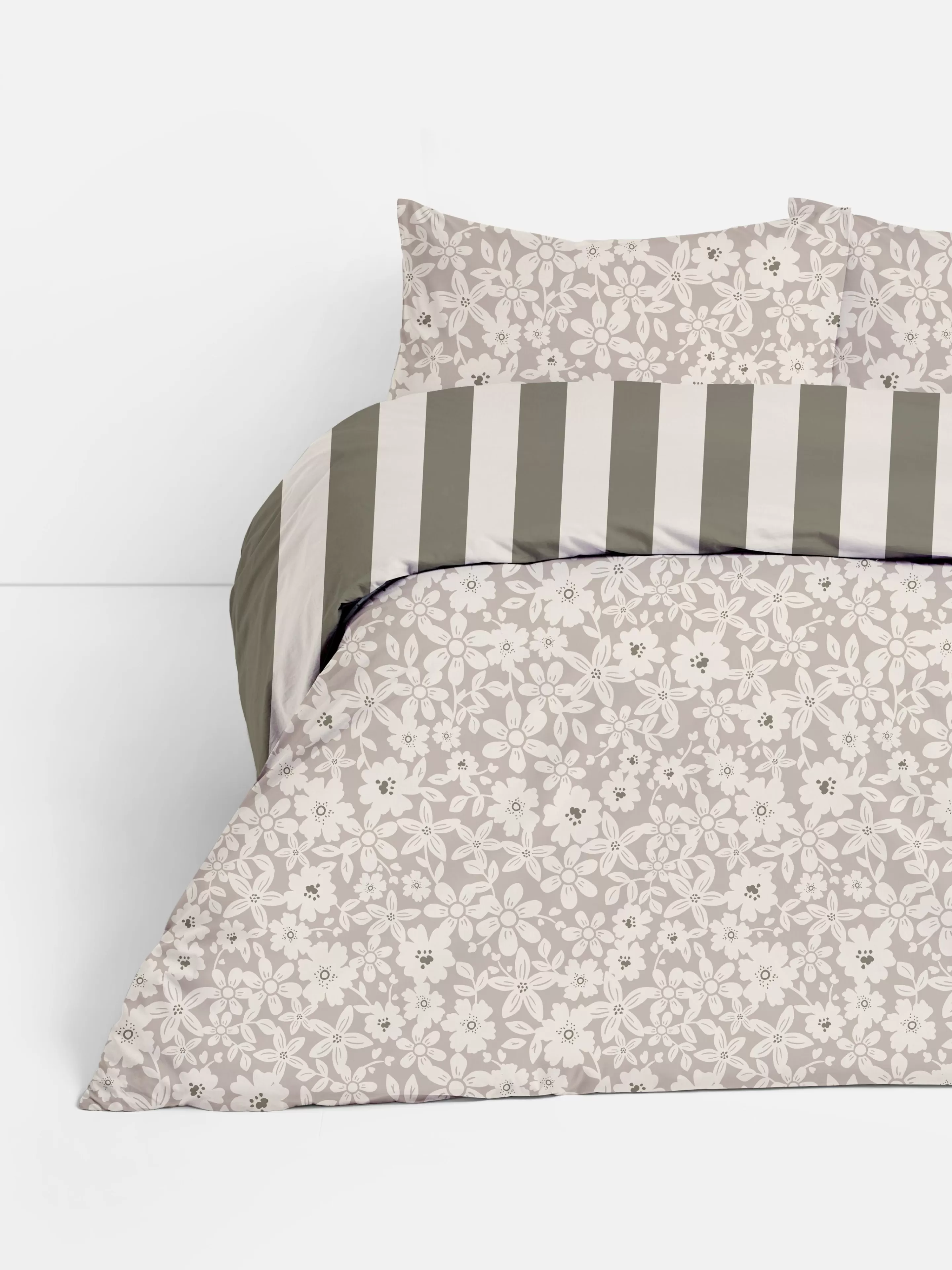 Primark Bettwäsche Und Sets | Wendebettwäsche Mit Blumen Und Streifen, Doppelbett Naturfarben