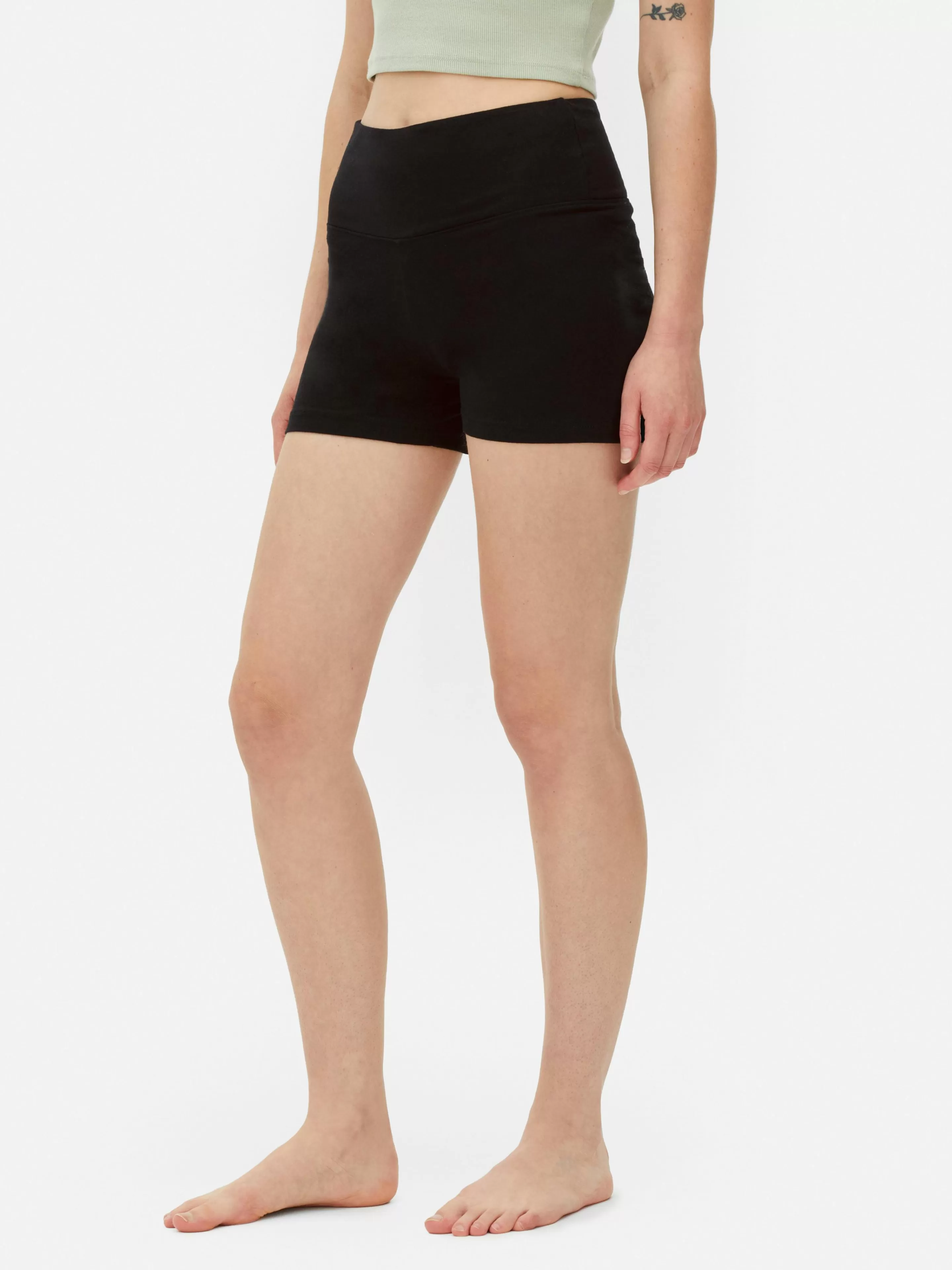 Primark Shorts | Yogashorts Mit Hohem Bund, 2er-Pack Schwarz 2