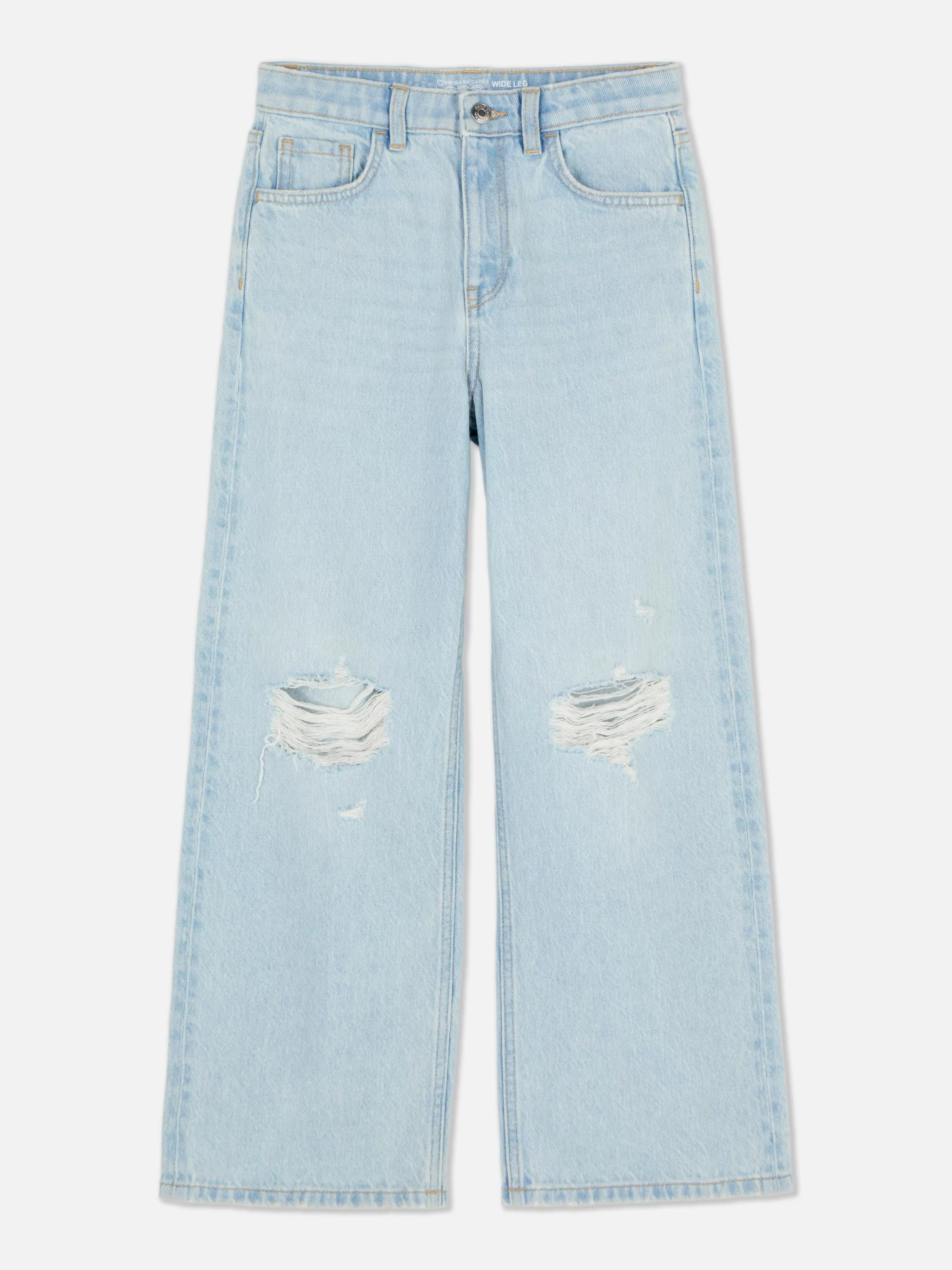 Primark Jeans | Zerrissene Denim-Jeans Mit Weitem Bein Hellblau