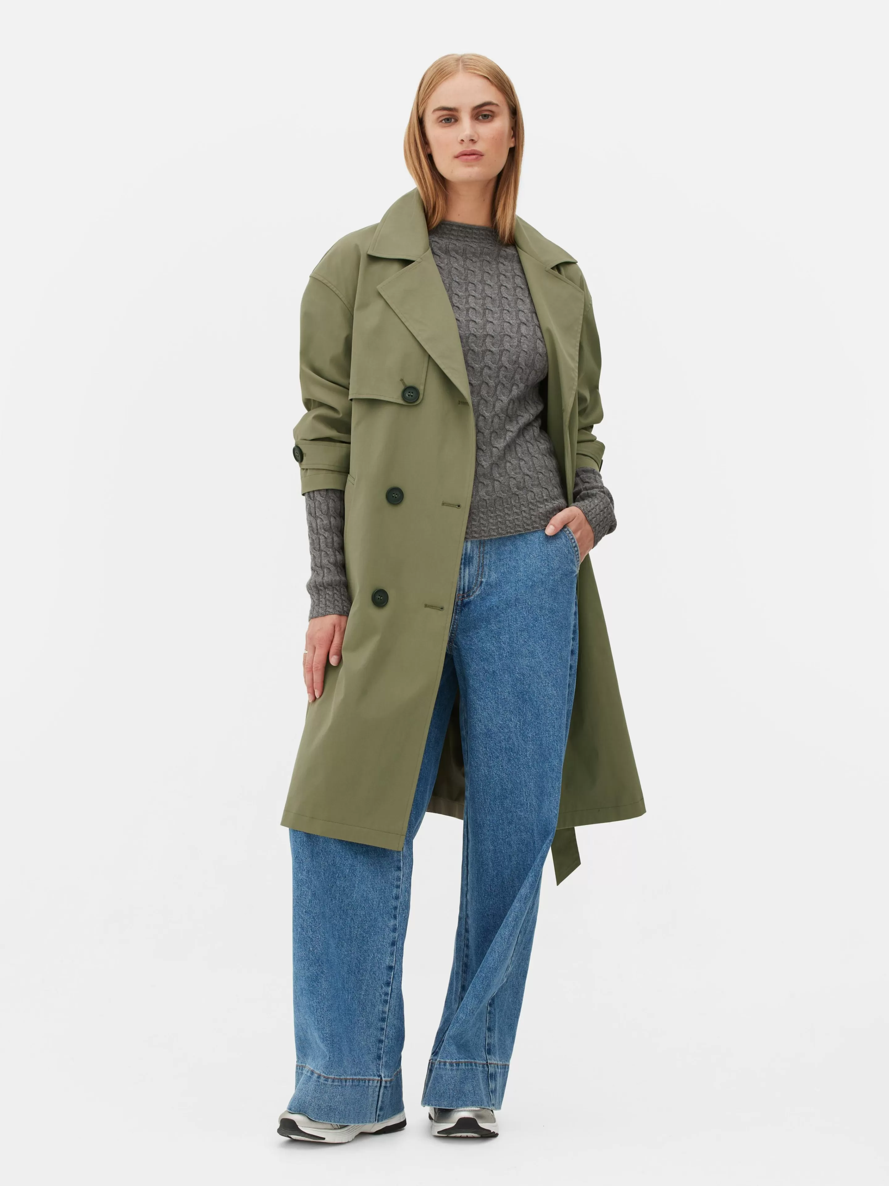 Primark Jacken Und Mäntel | Zweireihiger Trenchcoat Mit Gürtel Khakifarben