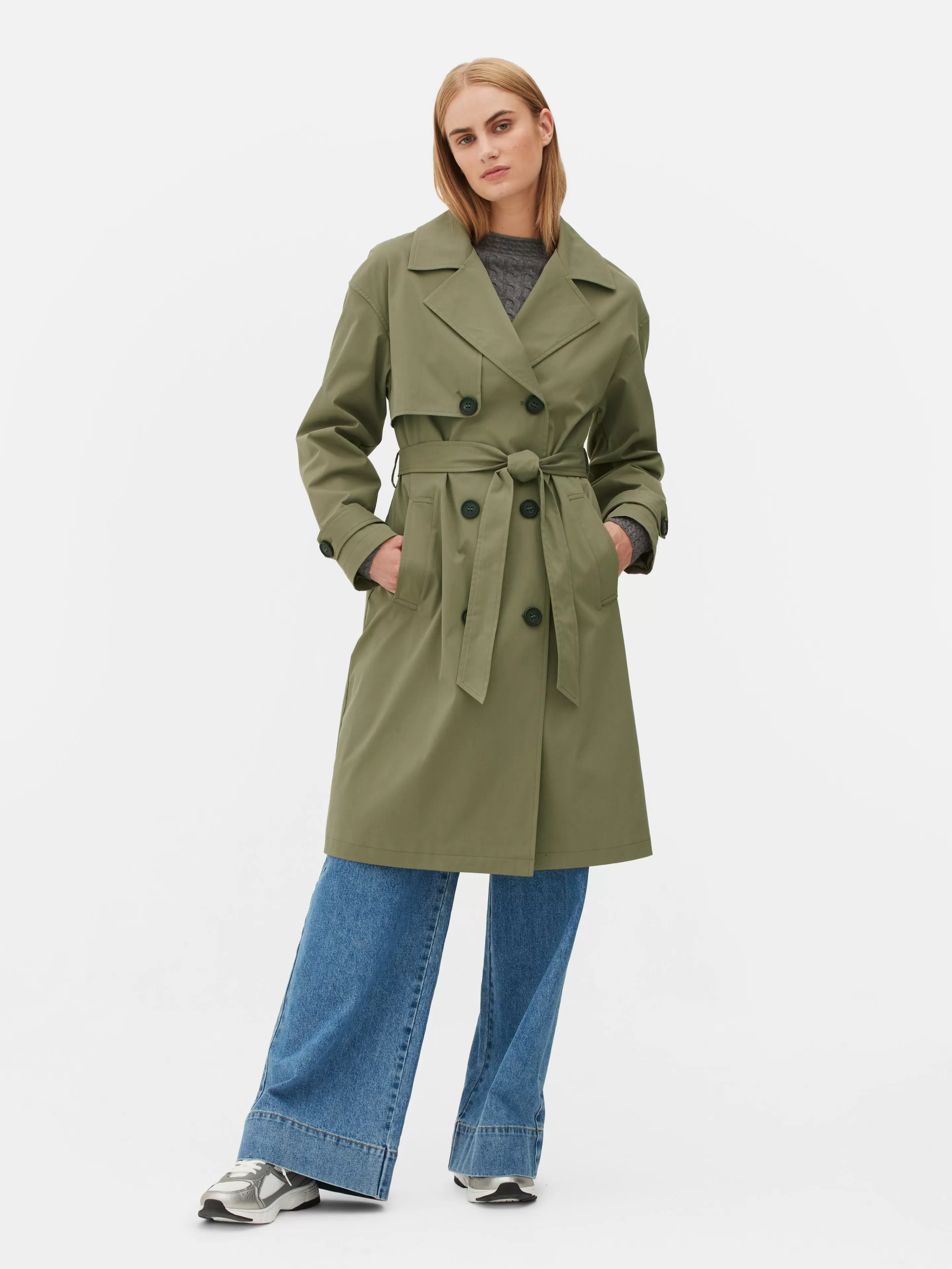 Primark Jacken Und Mäntel | Zweireihiger Trenchcoat Mit Gürtel Khakifarben